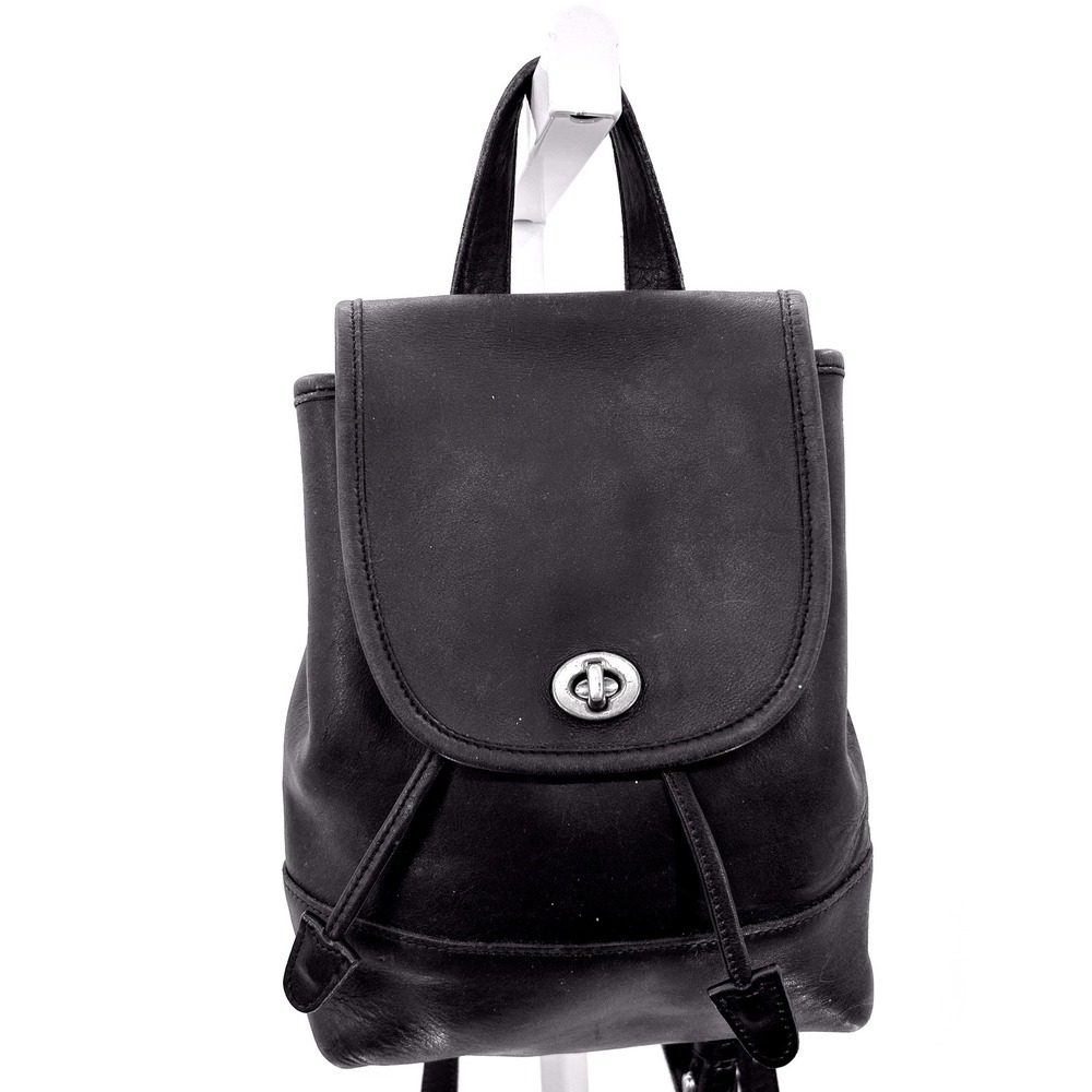 Vintage Coach Black Leather Daypack Backpack Y2K 90s Purse - Picture 2 of 16